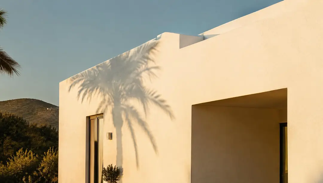 Contemporary Mediterranean architecture in Andalusia at sunset